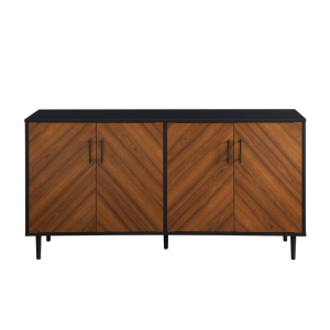 Pemberly Row 58" Mid Century Modern Faux Bookmatch TV Stand in Acorn and Black