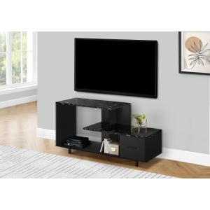 Monarch Specialties I 2610 TV Stand 48"L Black Black Marble Top 1 Drawer