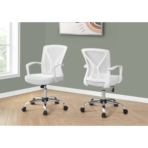 Monarch Specialties I 7462 chaise de bureau, Hauteur réglable, Swivel, Ergonomie, Accoudoirs, Bureau d'ordinateur, Travail, Métal, Tissu, Blanc, Chrome, Contemporain, Moderne