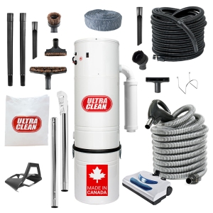Canadian Made Central Vacuum Ultra Clean Unit SC200 7,500 sq. ft. Electric Hose/Powerhead Attachments, Garage Kit & Accessories (30 ft)