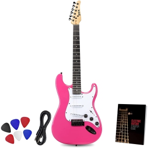 LyxPro CS 39” Electric Guitar Kit for Beginner, Intermediate & Pro Players with Guitar, Amp Cable, 6 Picks & Learner’s Guide | Solid Wood Body, Volume/Tone Controls, 5-Way Pickup - Pink