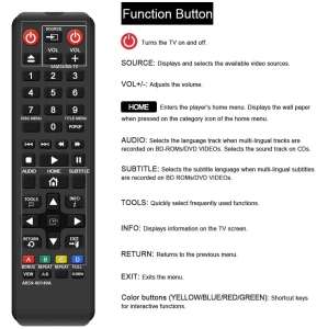 AK59-00149A Remote Replacement for Samsung DVD BD Blu-Ray Disc Player Remote, Applicable BDF5100/ZA BD-ES5300