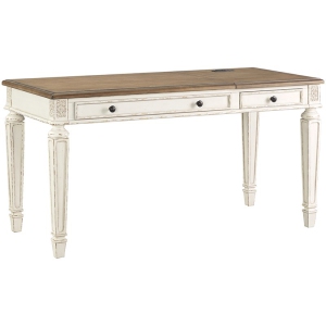 Ashley Furniture Realyn 2 Drawer Lift Top Writing Desk in White and Brown