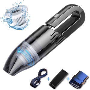 NIERBO Mini Cordless Wet/Dry Handheld Vacuum for Car & Pet Hair with 6KPa Suction, 120W, 30 min Runtime, HEPA, 3 Nozzles - Black