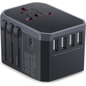 NIERBO Universal Travel Adapter One International Wall Charger AC Plug Adaptor with 5.6A Smart Power and 3.0A USB Type-C For USA EU UK AUS (Grey)