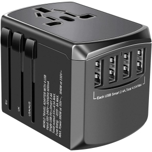 NIERBO Universal Travel Adapter, International Power Adapter Electric Outlet Converters Wall Charger AC Plug with 4 x 2.4A USB Ports, 4.5A USB for USA EU UK AUS