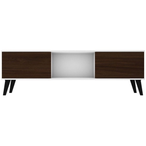 Doyers Wood 62" Mid Century Modern TV Stand in White & Nut Brown
