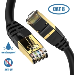 Cat8 Ethernet Cable, 10FT (3 Meters) for Outdoor & Indoor use, Heavy Duty Weatherproof 26AWG Cat8 LAN Network Cable