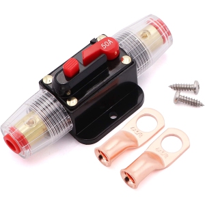 50AMP 50A DC 12V-24V Car Stereo Audio Circuit Breaker with Manual Reset Inline Fuse Holder and Battery Cable Ends