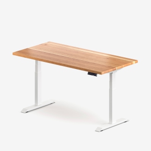 burotic Solid Wood Sit-Stand Desk – Electric Height Adjustable with Dual Motor – Solid Cherry Top – White Frame – 24" x 48"
