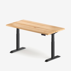 burotic Solid Wood Sit-Stand Desk – Electric Height Adjustable with Dual Motor – Solid Maple Top – Black Frame – 24" x 48"