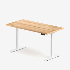 burotic Solid Wood Sit-Stand Desk – Electric Height Adjustable with Dual Motor – Solid Maple Top – White Frame – 24" x 48"