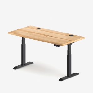 burotic Solid Wood Sit-Stand Desk – Electric Height Adjustable with Dual Motor – Solid Maple Top – Black Frame – 30" x 72"
