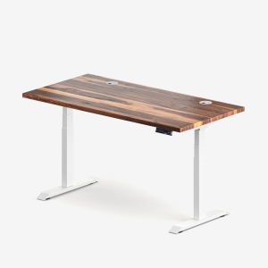 burotic Solid Wood Sit-Stand Desk – Electric Height Adjustable with Dual Motor – Solid Walnut Top – White Frame – 30" x 60"