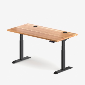 burotic Solid Wood Sit-Stand Desk – Electric Height Adjustable with Dual Motor – Solid Cherry Top – Black Frame – 30" x 60"