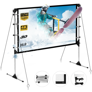 NIERBO Projector Screen with Stand 120inch(278x156cm) 16:9 HD 4K Portable Indoor Outdoor Movie Screen Foldable Outdoor Projection Screens for Office, Home Theater