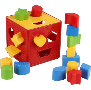 ISTAR Baby Blocks Shape Sorter Toy - Childrens Blocks Includes 18 Shapes - Color Recognition Shape Toys With Colorful Sorter Cube Box