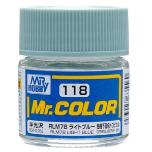 Mr. Hobby Mr. Color 118 - RLM78 Light Blue Semi-Gloss/German Aircraft WWII (C118) Plastic Model Kit Paint