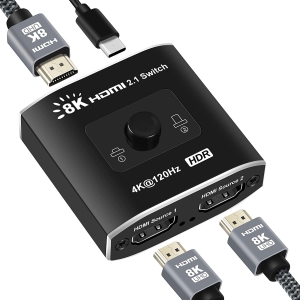 NIERBO HDMI 2.1 Switch, 8K HDMI Switch 4K@120Hz Supports High Speed 48Gbps 8K@60Hz , Directional Switcher Only 2 in 1 Out, Compatible with Xbox PS5/4 Projectors Monitor Blu-Ray Player