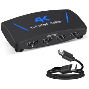 NIERBO 4K Hdmi Splitter 1x4, HDMI Splitter 1 in 4 Out, HDMI Splitter Supports Full HD1080P 4K and 3D, Compatible with Xbox PS3/4 Roku Blu-Ray Player HDTV