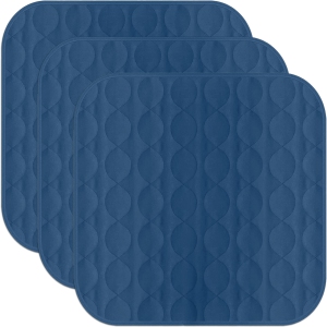 Canadian Linen Incontinence Chair Pads 20"x20, 3 Pack Washable Waterproof Soft Absorbent Reusable Underpad Protector Car Seat Cover Pee Pad, Navy Blue