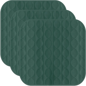 Canadian Linen Reusable Chair Pads 20"x20", 3 Pack Waterproof Washable Soft Absorbent 100% Cotton Breathable Quilted Incontinence Chair Pee Pad, Green