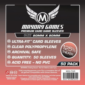 Mayday Games Board Game "Medium Square" Size Premium Card Sleeves: "Clear" (80mm x 80mm) 50 Thick Sleeves Per Pack