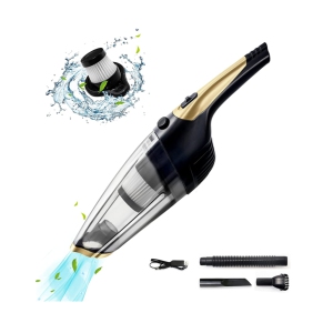 NIERBO 5800Pa Portable Car Cordless Bagless Wet/Dry Handheld Vacuum for Car with 5800Pa Suction, 23 min, HEPA, USB Charge - Black+Gold