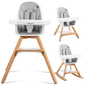 Costway 3-in-1 Convertible Wooden Baby High Chair w/ Tray Adjustable Legs Cushion