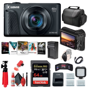 Canon PowerShot SX740 HS Digital Camera (Black) (2955C001) + 64GB Card Pro Bundle (International Version)
