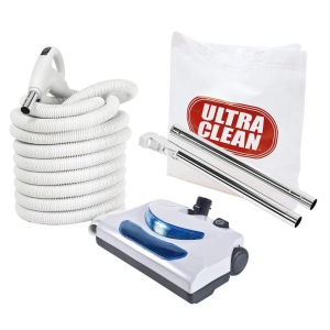 ULTRA CLEAN Central Vacuum Electric Attachment Kit -Dual Voltage 24V/110V Hose with 3-Way On/Off Switch Handle -Electric Power Nozzle –Set of Chromed Wands (35Ft White, Pigtail)