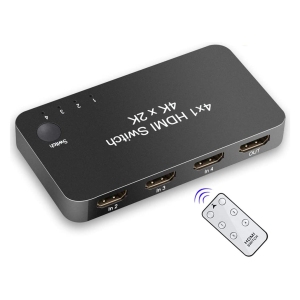 NIERBO HDMI KVM Switcher, 4 in 1 Out 4K 60Hz HDV HDMI 2.0 Switch Selector Box with IR Wireless Remote Control for HDTV Blu-Ray Player/ DVD/ DVR/ Xbox PS4 etc.