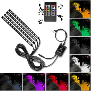 NIERBO 48 LEDs USB Interior Lights DC 5V Multicolor Music Car Strip Light Under Dash Lighting Kit with Sound Active Function and Wireless Remote Control
