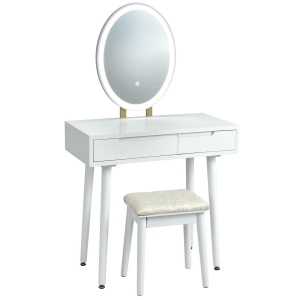 Touch Screen Vanity Set with Lighted Mirror, Makeup Table with Drawers and Matching Stool