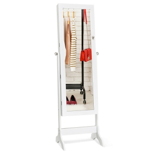 Lockable Mirrored Jewelry Armoire Cabinet Storage Organizer Box