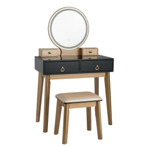 Elegant Vanity Table with 3-Color Lighted Mirror – Makeup Desk Set with Cushioned Chair and Drawers