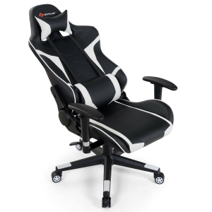 Reclining Swivel Massage Gaming Chair with Lumbar Support-White