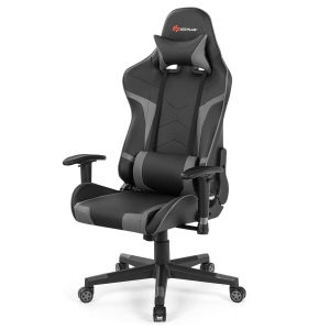 Reclining Swivel Massage Gaming Chair with Lumbar Support-Gray