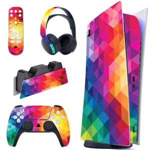 PlayVital Colorful Triangle Full Set Skin Decal for ps5 Console Digital Edition, Sticker Vinyl Decal Cover for ps5 Controlle