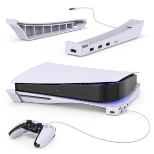 Horizontal Stand for PS5 Console with 4-Port USB Hub, Upgraded PS5 Accessories Base Holder for PlayStation 5 Disc & Digital Editions 1 USB 2.0 Data Port & 3 Charging Port Extension
