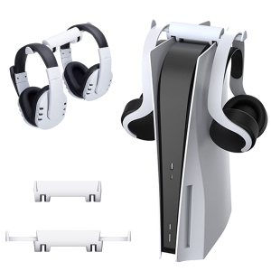 Navor 1-Pack PS5 Headset Stand Retractable Dual Headphone Holder for PlayStation 5 for PS5 Original Disc , No Screws or Tape, Clip-On Gaming Headset Mount for PS5 Digital Console