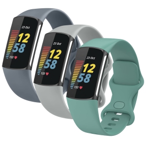 3 Pack Silicone Bands Compatible with Fitbit Charge 5 Bands for Women Men, Adjustable Soft Silicone Sport Strap Replacement Wristbands for Fitbit Charge 5 Fitness Tracker (Large)