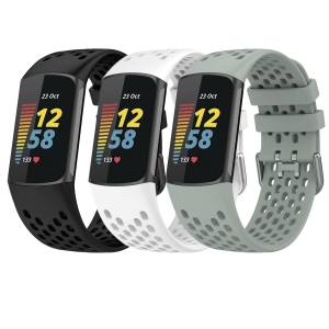 Silicone Bands Compatible with Fitbit Charge 5 Bands for Women Men, Adjustable Breathable Soft Silicone Sport Replacement Watch Band Straps Wristbands Bracelet for Charge 5