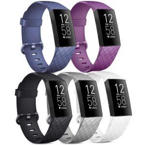 5 Pack Bands Compatible with Fitbit Charge 4 Bands / Charge 3 / Charge 3 SE Bands, Classic Soft Replacement Wristband Sport Strap for Women Men Small Large (Large)