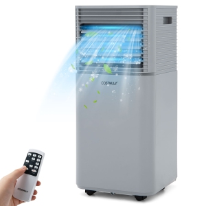Costway 3-in-1 Portable Air Conditioner - 8000 BTU (230 sq ft Coverage) - 65dB, Window Kit, Remote - Grey+Black