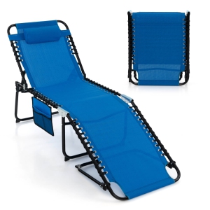 Costway Folding Lounge Chaise 16" High Recline Chair W/Adjustable Backrest and Footrest
