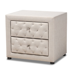 Baxton Studio Lepine 2-Drawer Tufted Fabric and Wood Nightstand in Light Beige