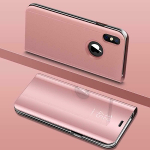 For Apple iPhone XR Rose Gold Smart Mirror View Clear Luxury Flip Stand Slim Case Cover