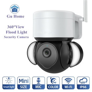 GUSH 5MP Wireless Floodlight Camera WIFI Home Security Camera with Auto Smart Light Color Night Vision IP66 Waterproof Two-way Audio