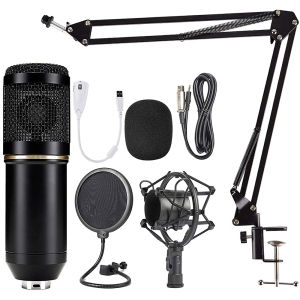 Condenser Microphone Studio Recording Bundle Kit Professional Adjustable Mic Set Broadcasting Shock Mount Pop Filter Anti Wind Foam, Sturdy Boom Arm